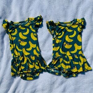 Twin Set Posh Peanut Banana Print Bodysuits - Blue and Yellow